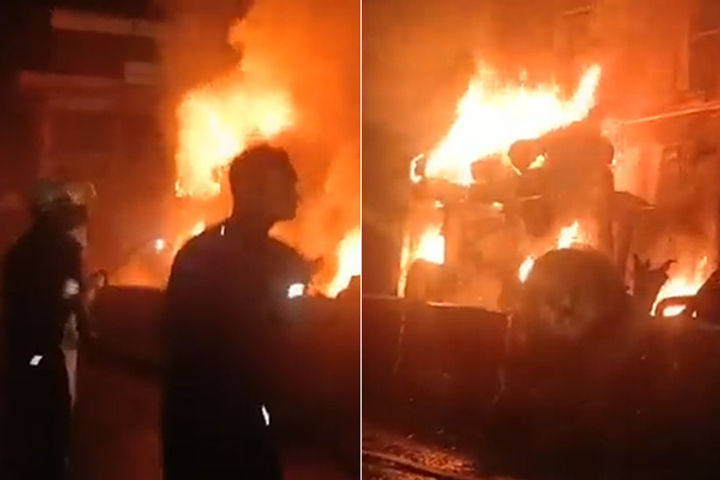 Truck overturned after colliding with divider in Bulandshahr, 5 houses and 8 shops caught fire, prop