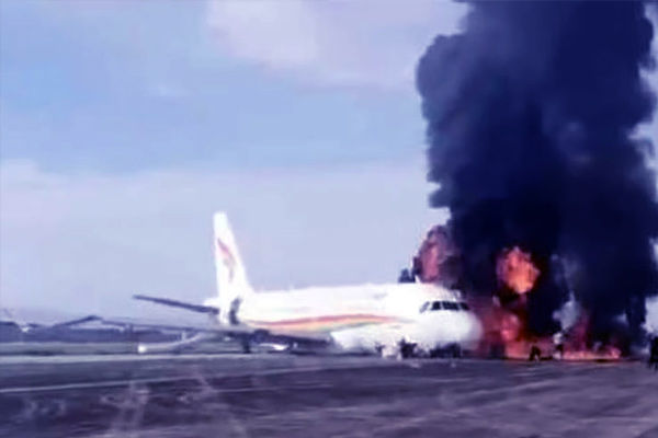fire broke out in a tibet airlines plane in china during take off all the passengers narrowly surviv