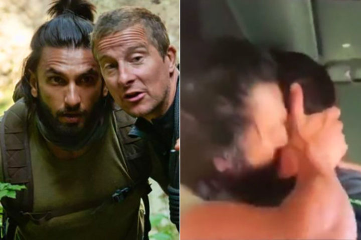 ranveer singh kisses bear grylls in the jungle