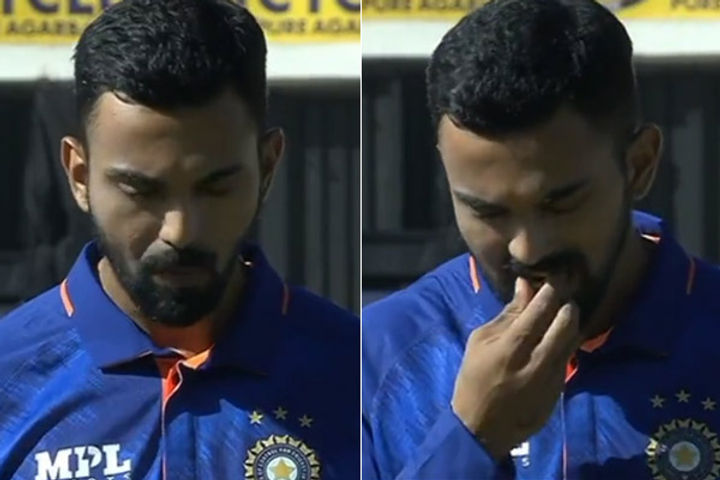 KL Rahul was seen spitting chewing gum before the national anthem, people liked the style KL Rahul was seen spitting chewing gum before the national anthem, people liked the style