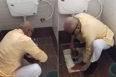 BJP MP from Rewa Janardan Mishra was seen cleaning the toilet, the video went viral