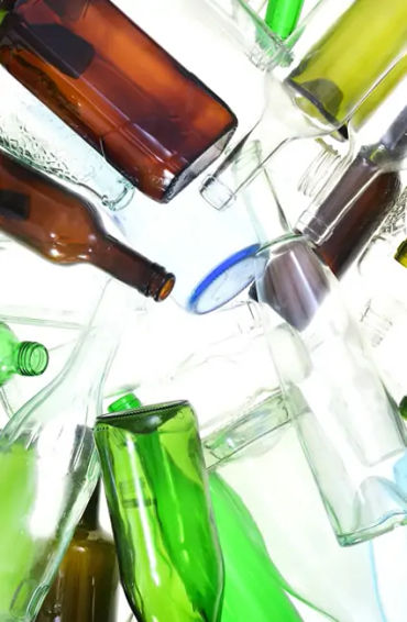 glass, sand, lime, soda, ash, high temperature