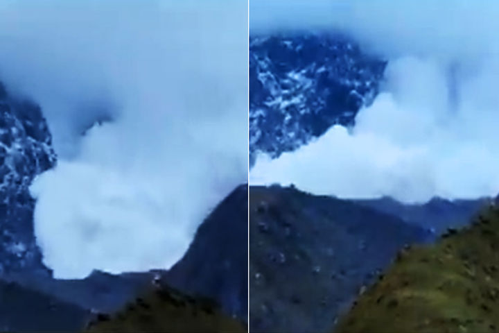 Avalanche near Kedarnath Dham, video of snow mountain slipping viral 