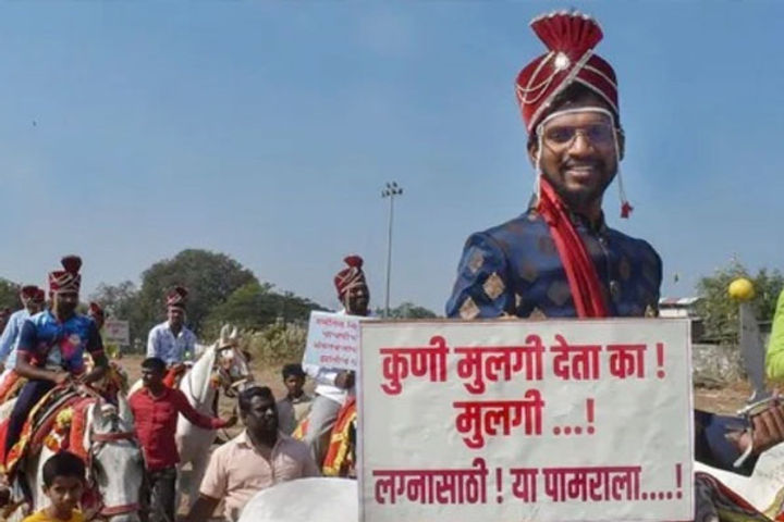 in maharashtra bachelors protested by posing as grooms demanded the government to get them married in maharashtra bachelors protested by posing as grooms demanded the government to get them married