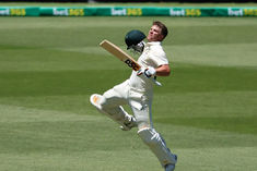david warner celebrates after scoring a double century