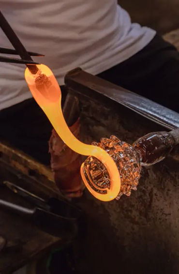 glass, sand, lime, soda, ash, high temperature