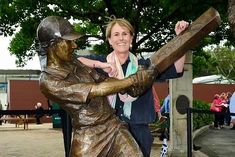 Bronze statue of former woman cricketer Belinda Clarke in Sydney