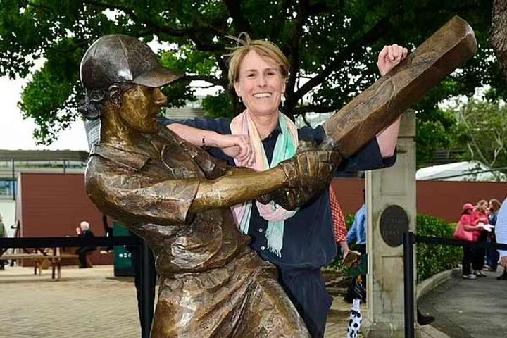 Bronze statue of former woman cricketer Belinda Clarke in Sydney