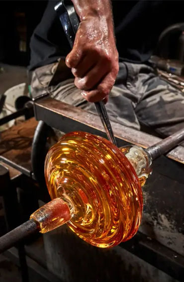 glass, sand, lime, soda, ash, high temperature