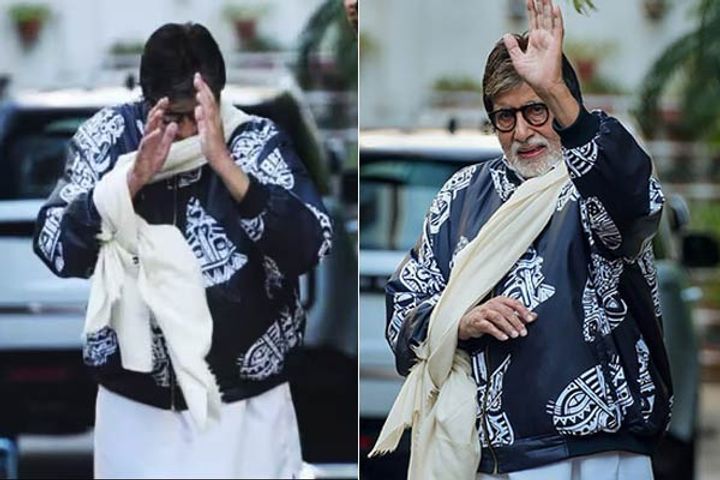 Big B recovering from injury bandaged his hand but still met fans