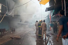 fierce fire in prayagrajs biggest readymade market