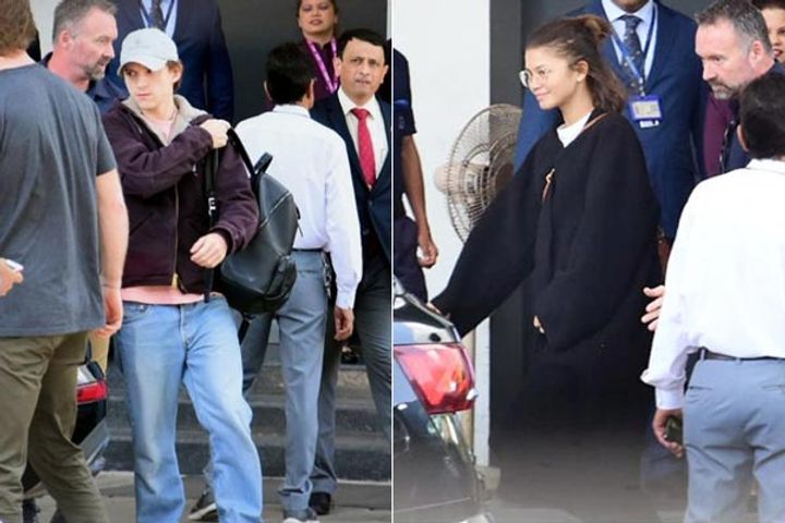 hollywood stars zendaya and tom holland spotted at mumbai airport