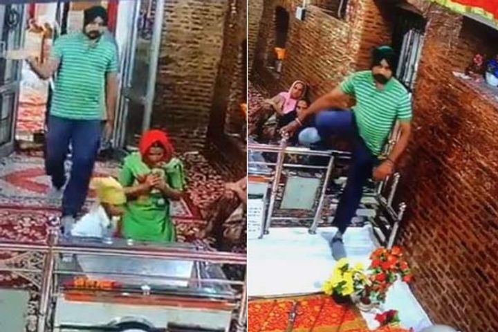 a man entered the gurudwara wearing shoes beat up the reciter then people did this