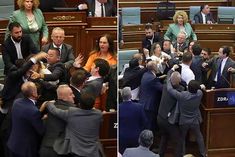 scuffle breaks out in kosovos parliament opposition leader throws water on prime minister