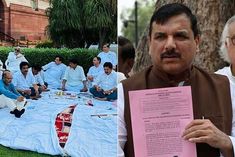 ruckus over the suspension of aap mp sanjay singh the opposition protested outside the parliament al