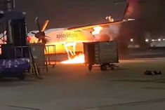 spice jet plane catches fire at delhi airport