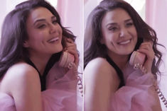 preeti zinta became barbie watching barbie movie photoshoot in a pink dress like a doll