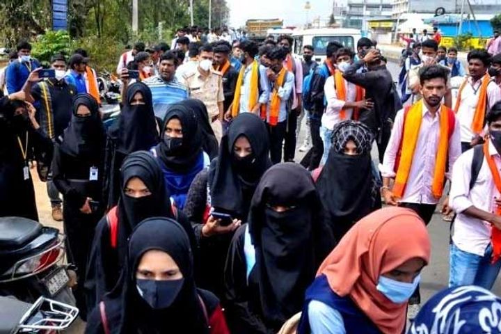 girl students who came to the college wearing a burqa were stopped at the gate